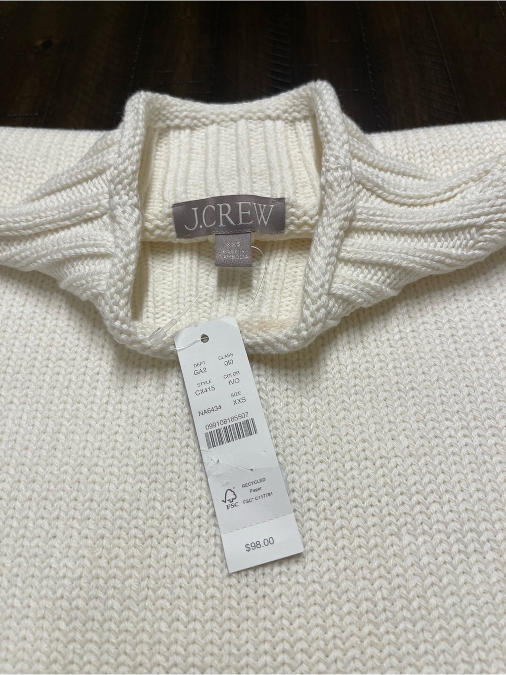 J. Crew Roll Neck Cream Oversized Sweater NWT XXS CX415 $98 - Picture 5 of 8